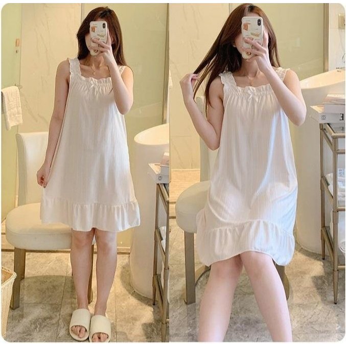 Váy ngủ nữ hai dây trơn đính nơ xinh xắn S2051   Váy mặc nhà   Đồ ngủ nữ   Đầm ngủ mặc nhà nữ