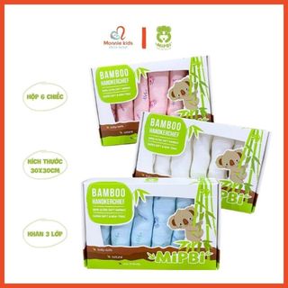 Set 6 khăn sữa sợi tre Mipbi cho bé 30x30cm, khăn sữa cho trẻ mềm mại thấm hút tốt - Monnie Kids