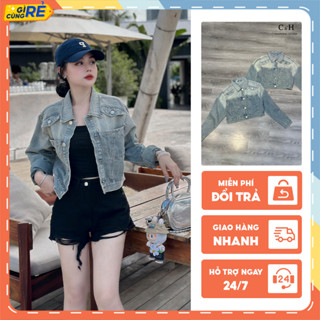 Áo khoác jean bò nữ dáng ngắn thời trang Croptop trẻ trung Túi phối chỉ nổi C&H Clothing