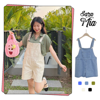 Quần yếm jean ngắn SARAMIA yếm quần đùi nữ vải bò liền thân dáng rộng dày dặn Y3