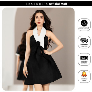 Đầm xòe cổ yếm dự tiệc kết hoa vải trước ngực bbstore's -d2954