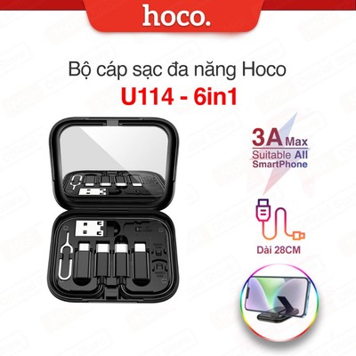 Bộ cáp sạc nhanh đa năng 6in1 Hoco U114 hỗ trợ sạc nhanh các dòng điện thoại,lưu trữ tất cả trong một đa chức năng