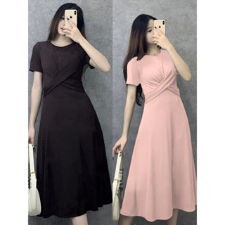 (40-80kg), Váy thiết kế xoắn phía trước eo tà xoày tôn dáng,  bầu bí bon chen thoải mái vải thun tăm lạnh