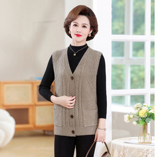 Áo khoác len gile trung niên nữ cho bà cho mẹ chất liệu len dệt mềm mịn không xù không nhão áo gile tặng bà tặng mẹ