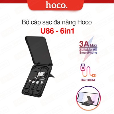 Hộp cáp sạc nhanh đa năng 6in1 Hoco U86 thiết kế của hộp có thể làm giá đỡ điện thoại để bàn