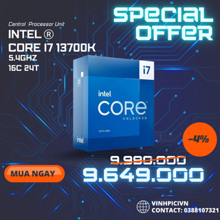 Cpu intel core i7 13700k (3.4ghz turbo 5.4ghz / 16 nhân 24 luồng / 30mb / lga 1700) [new]