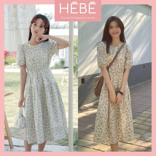 Set váy nữ Chiny Dress họa tiết hoa cỏ thiết kế dáng xòe trẻ trung, Đầm nữ thời trang chất lụa Hàn cao cấp mềm mại HEBE