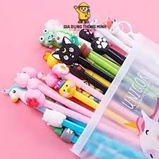 Set 20 bút bi nước đầu hình thú tặng kèm túi zip T2