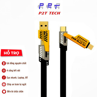 Cáp Sạc Nhanh 4 Đầu 65W Cổng C-L, C-C, USB-C, USB-L Đa Năng 4 Trong 1 Hỗ Trợ Sạc Nhanh Tiện Lợi Phù Hợp Các Dòng Máy