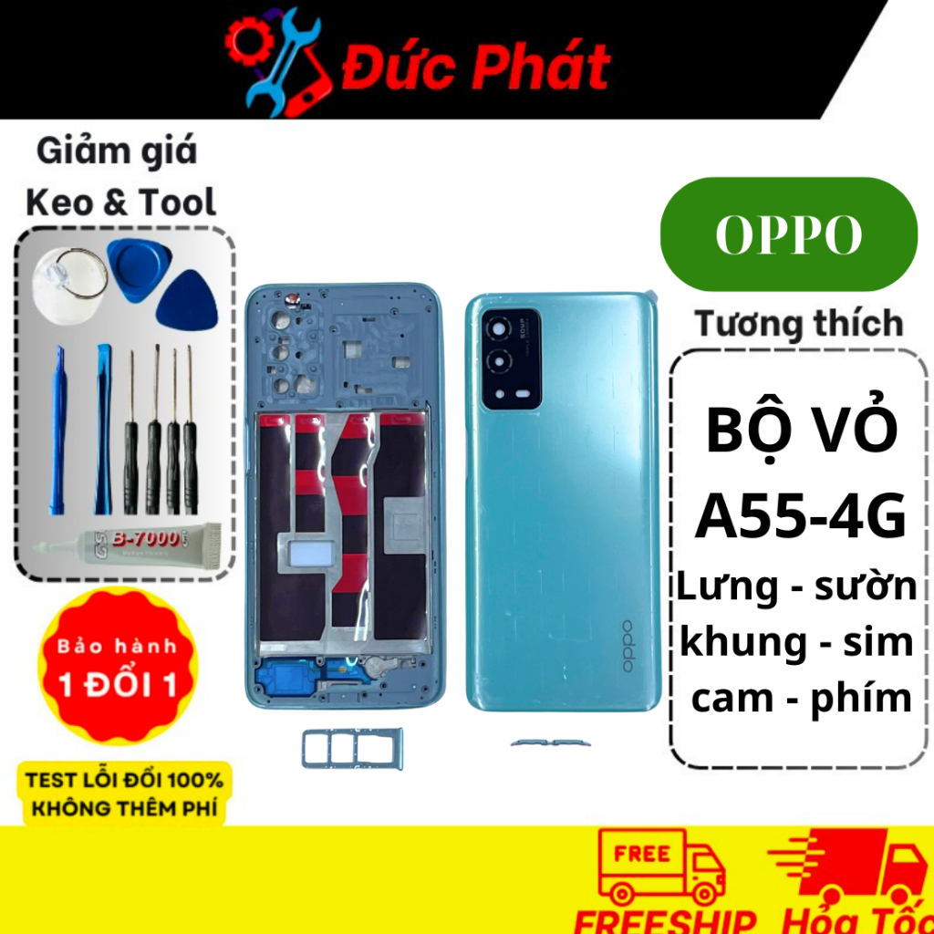 Bộ Vỏ Thay Thế OPPO A55-4G (khung, sườn, cam, sim, phím, lưng) Tặng keo dán và bộ sửa
