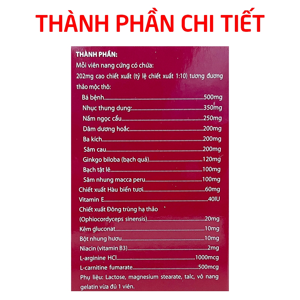 Vien bổ thận Hàu Biển (Đỏ) giúp bổ thận tráng dương, tăng cường sinh lý nam- 30 viên