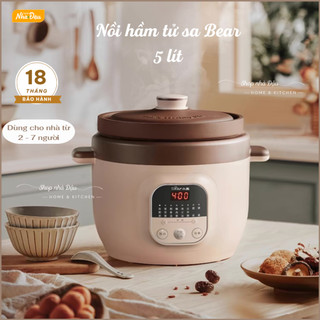Nồi nấu cháo chậm 5 lít, nồi nấu chậm bear 5 lít hầm đa năng chính hãng bảo hành 18 tháng
