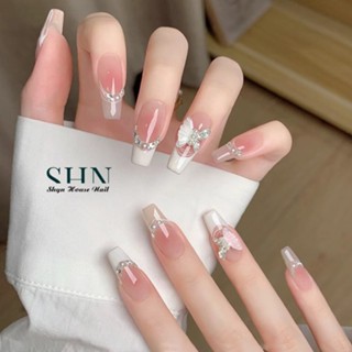 Nailbox thiết kế, Móng tay giả đính đá đính charm dài nhọn, Nailbox màu hồng thạch, Nail xinh cô dâu sang trọng