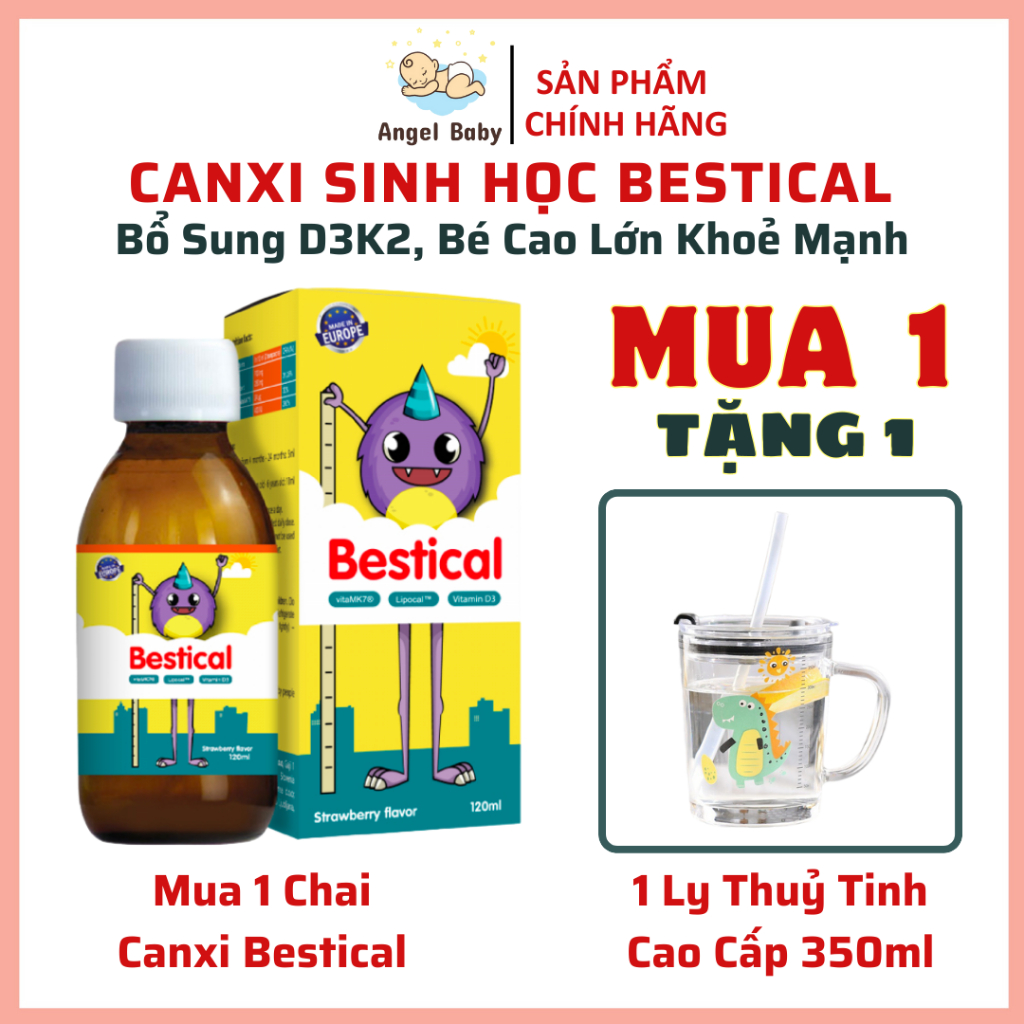 Canxi sinh học Bestical chính hãng cho bé, bổ sung vitamin d3k2, canxi tự nhiên, giúp xương chắc kho