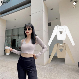 Áo croptop nữ TOPTIFY trơn ôm body dài tay cổ yếm buộc dây hở lưng chất thun gân Gigi Top AC173 -TTF032
