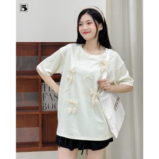 Áo thun nữ Twentyfive ngắn tay cổ tròn, đính nhiều nơ khác nhau TL18