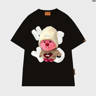 Áo Thun Unisex Loopy Nón Len 1624 Tay Lỡ Form Rộng Dễ Thương, Áo Phông Tay Ngắn