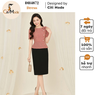 Đầm công sở thiết kế dáng ôm peplum đen phối áo kẻ đỏ DH4872 - CITI MODE FASHION