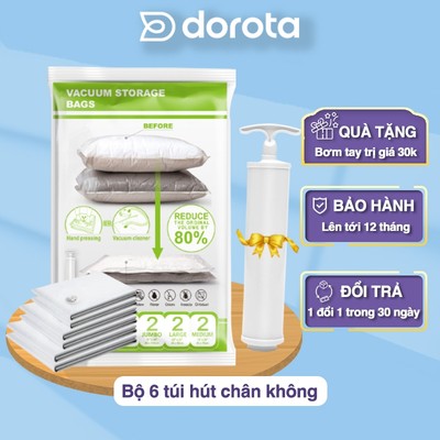 Bộ 6 túi hút chân không cao cấp DOROTA không cần dùng bơm bọc bảo quản quần áo chăn gối mền ZHV458