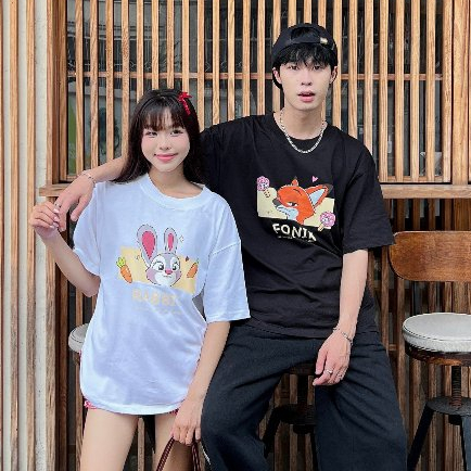 Áo thun cặp đôi BY.DUNI nam nữ form rộng LocalBrand tay lỡ unisex, áo cặp bạn thân cotton THỎ và CÁO