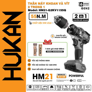 Máy khoan vít 2 trong 1 hukan hm21-g2kv1155q - tháo đầu trục 2 trong 1 - không chổi than