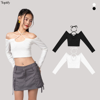 Áo croptop nữ tay dài khoen ngực TOPTIFY kiểu bẹt vai viền ngực Layla Top AC239