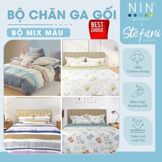 Bộ ga giường áo gối kèm mền Stefani cotton nhung 5 món mềm mại 2023 1m6x2m, 1m8x2m, drap bọc nệm