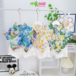 Bộ Cộc Tay Vải Đũi cho bé trai 7-25Kg, Bộ đồ Đi Biển với họa tiết Tươi Tắn mềm mát cho bé