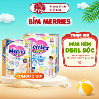 Combo 2 Tã/bỉm dán Merries Đủ Size NB76+6/S70+6/M56+4/L44+6/XL38+6