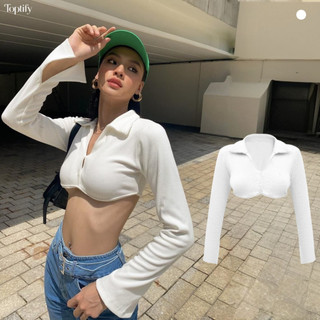Áo croptop nữ body dài tay TOPTIFY cổ polo hai nút viền ngực Shelby Top AC216