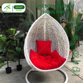 Xích đu giả mây lõi thép cao cấp decor ban công sân vườn ghế thư giãn bảo hành 24 tháng/ Smarthomes