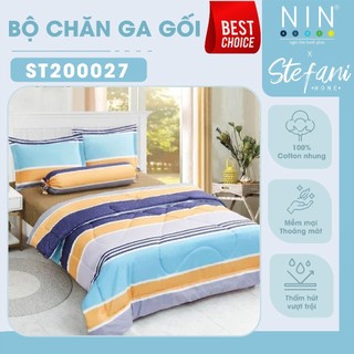 Bộ 5 món NIN Stefani drap, áo gối kèm mền ST200027 drap giường bọc nệm cotton nhung mền chần bông 1m6x2m, 1m8x2m