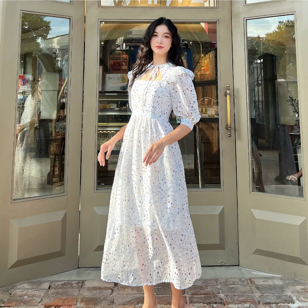 MAYBI Đầm phối nơ tay bồng