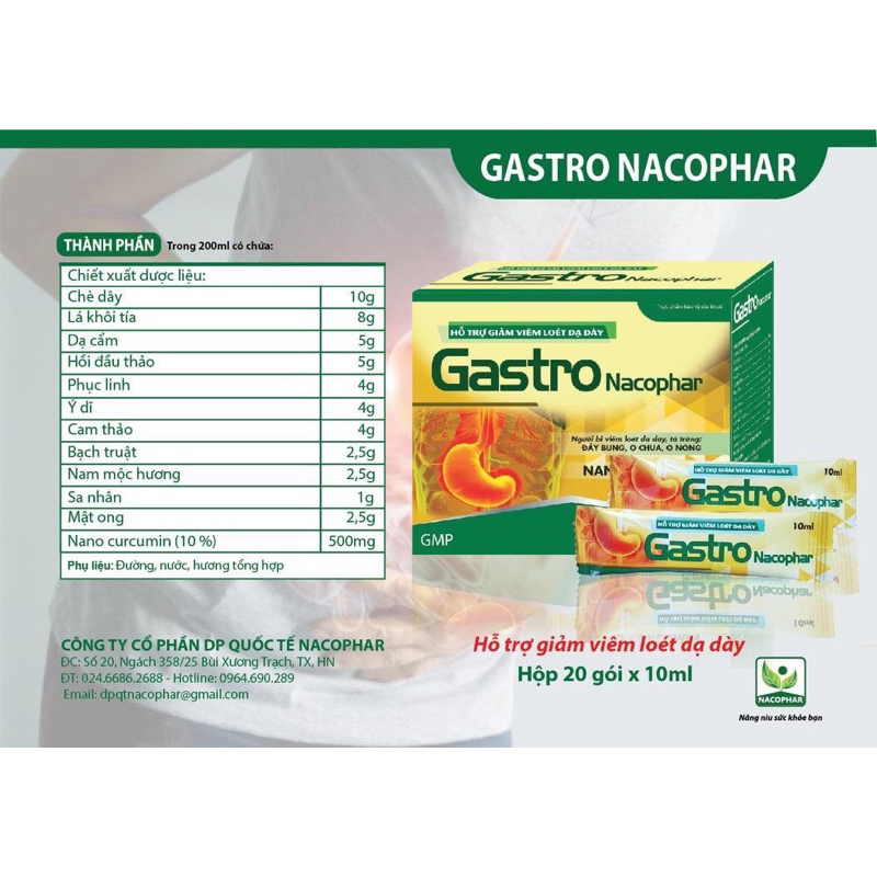 Hỗ trợ giảm viêm loét dạ dày GASTRO Nacophar