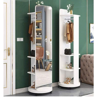  GƯƠNG XOAY 360 ĐỘ  THÔNG MINH CÓ GIÁ TREO QUẦN ÁO KẾT HỢP KỆ ĐỂ ĐỒ SOI TOÀN THÂN TIỆN LỢI 