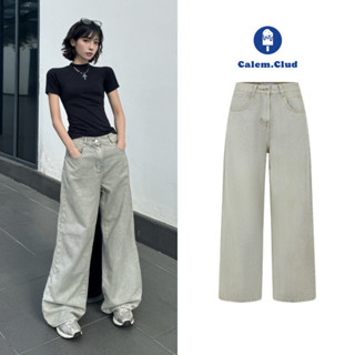 Calem Club - Quần Jeans Wash cạp cao Ống Rộng tôn dáng form thụng