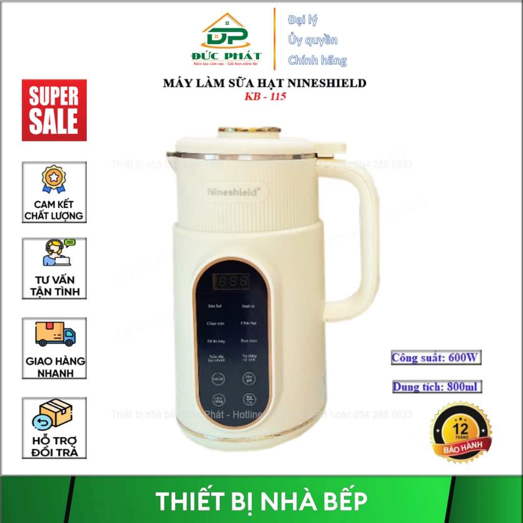 Máy làm sữa hạt Nineshield KB-115 xay sinh tố, xay nấu đa năng 800ml bảng điểu khiển Tiếng Việt