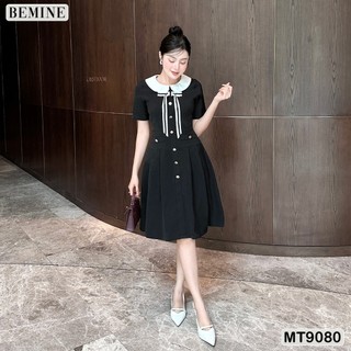 Đầm thiết kế cổ sen đính nơ phối nút dáng xếp ly BEMINE MT9080