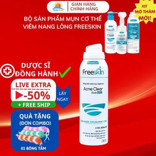 Combo Xịt Mụn Lưng Freeskin Kèm Gel Tắm Giảm Mụn Cơ thể, Sáng Da Cải Thiện Thâm Sau Mụn Và Viêm Nang Lông Shop Hello Sun