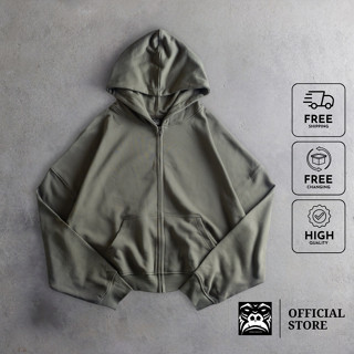 Áo Hoodie Zip Up Gori - Form Boxy - Màu Xám Rêu Chất Liêu Cao Cấp