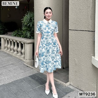 Đần thiết kế cổ phối sơ mi thắt dây eo dáng xòe BEMINE MT9236