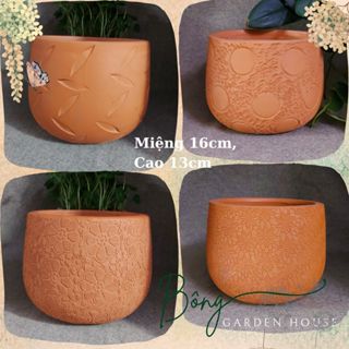 Chậu trồng cây, Chậu đất nung nồi bầu nhiều họa tiết Bông Garden trồng cây cảnh các loại