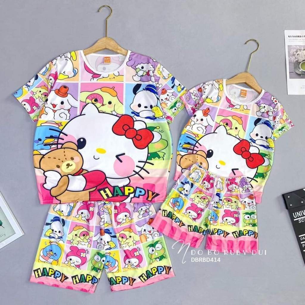 Bộ thun lạnh in 3D cho mẹ&bé siêu đáng yêu mẫu Hello Kitty