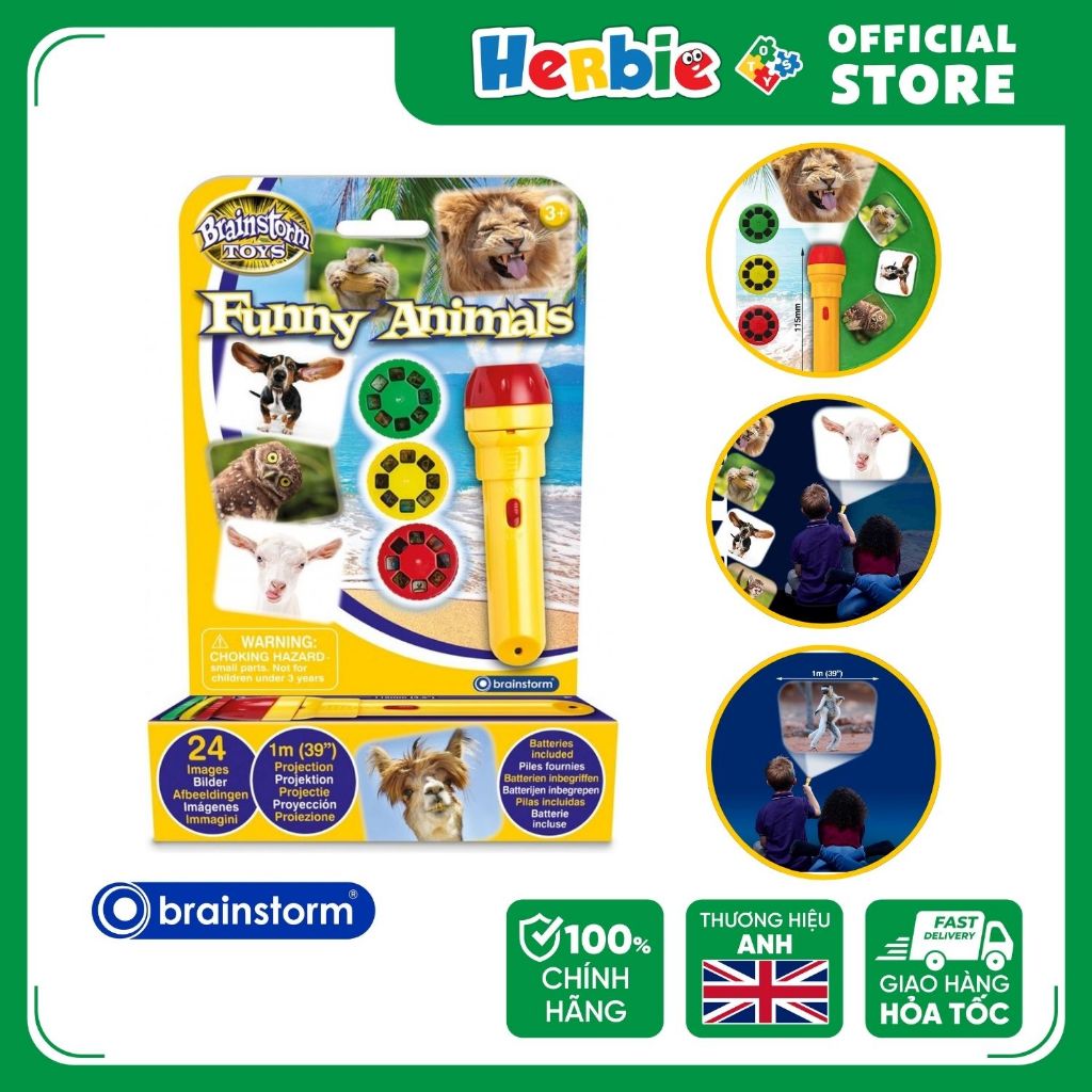 Đồ Chơi Đèn Pin Flashlight BRAINSTORM TOYS Funny Animals Torch and Projector E2072 - Herbie Toys