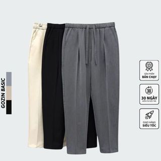 Quần âu nam GOZIN BASIC dáng dài hàn quốc ống suông tây cạp chun cao cấp bigsize rộng baggy đen xám ghi -JA30