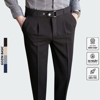 Quần tây nam GOZIN BASIC ống côn dáng baggy suông đen, quần tây nam công sở co giãn vải mềm mịn -JA33