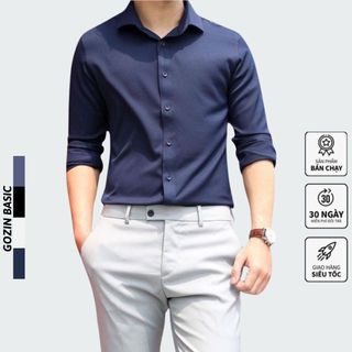 Áo sơ mi nam trắng dài tay công sở phom ôm Hàn quốc, Sơ mi nam nữ vải lụa chống nhăn thấm hút mồ hôi GOZIN BASIC