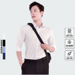 Áo sơ mi nam tay dài GOZIN BASIC sơ mi trắng form Slim, vải lụa tăm cao cấp phong cách Hàn Quốc -JA12