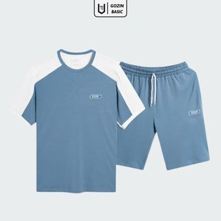 Bộ Đồ Nam GOZIN BASIC Cổ Tròn Cộc Tay Phối Kẻ Viền Tay, Đồ Thể Thao Nam Form Dáng Basic -JA 10