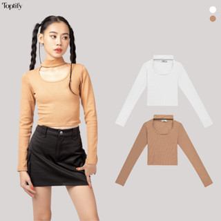 Áo croptop nữ body tay dài TOPTIFY cổ tròn có dây cài cổ Monaco Top AC13